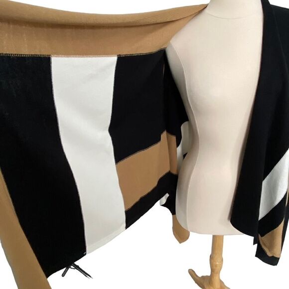 Parrish LA Colorblock Stevie Poncho Cape Wrap Sweater Camel Black Cream OS NWT - Picture 4 of 13